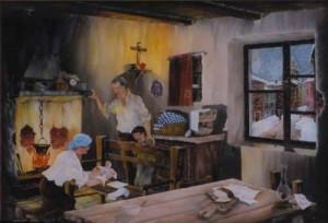 Mario Previ - Interno di casa contadina